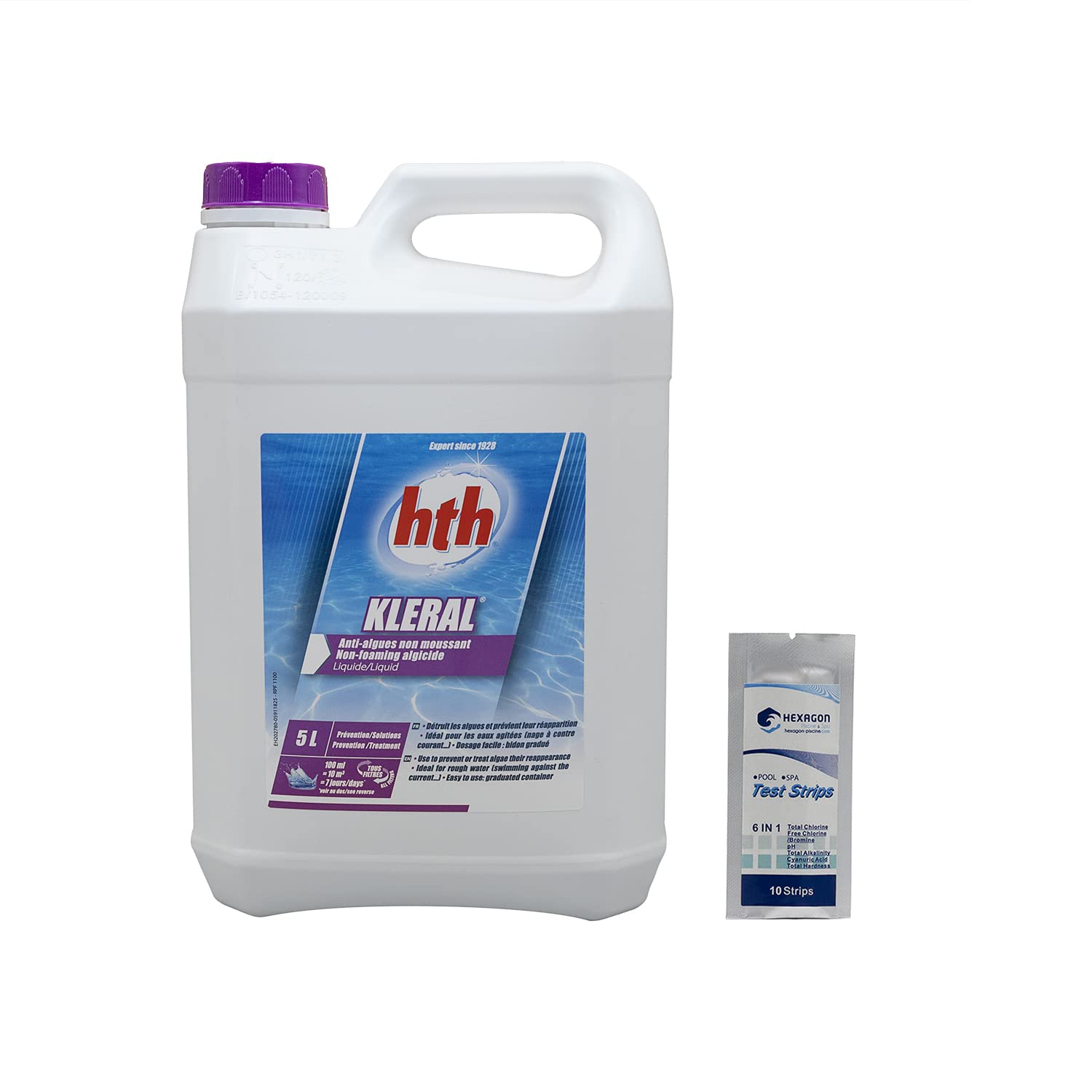 HTH KLERAL Liquide - 5L | Anti-Algues - Très Puissant - Non moussant + 10 Tests HPS OFFERTS 6 en 1