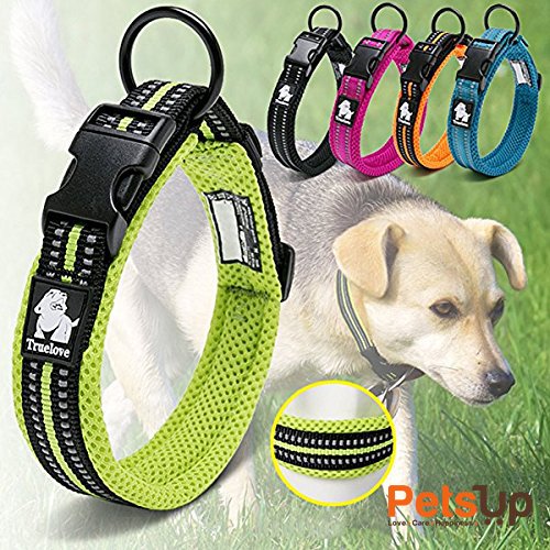 Image of PetsUp Nylon Stylish Dog Collar Neck Belt for Small Medium Large Dogs (Large, Reflective Collar- Green), 40 x 2 cm
