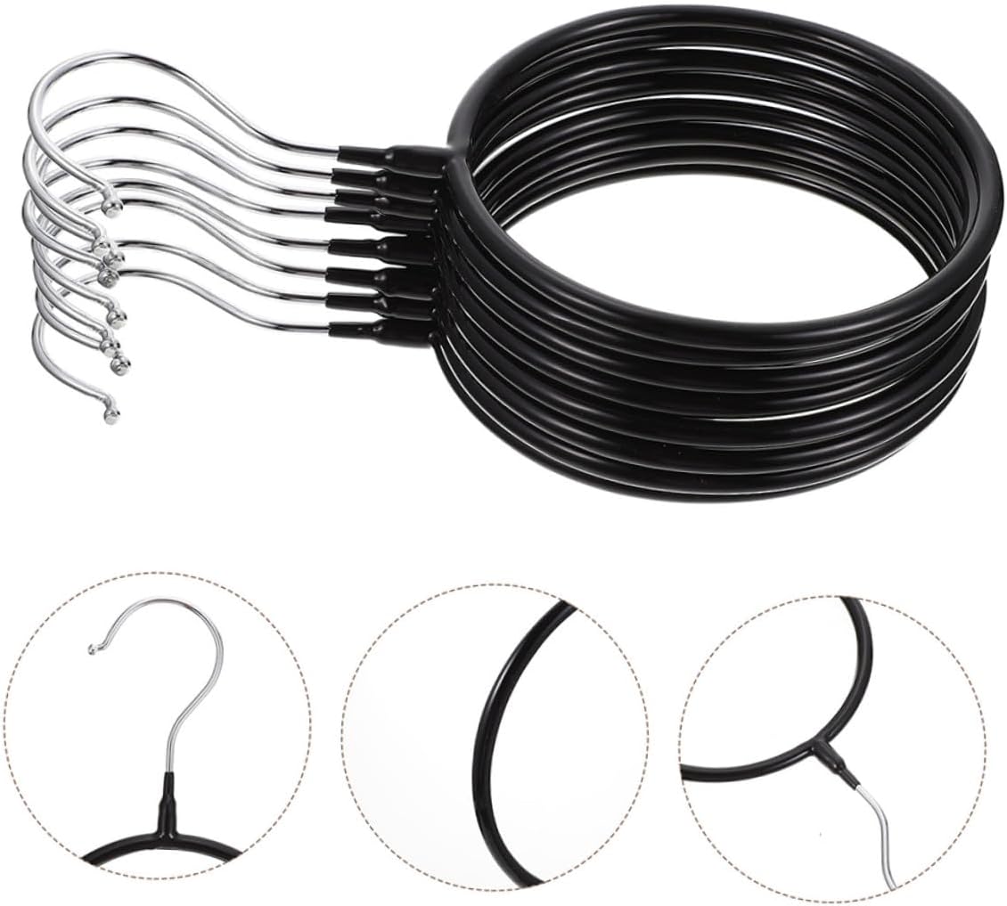 10pcs Heavy-Duty Scarf Hangers and Belt Organizer Rings, Black Iron Scarf Hanging Circles for Closet Storage, Tie Holder Rack for Household Accessory Organization