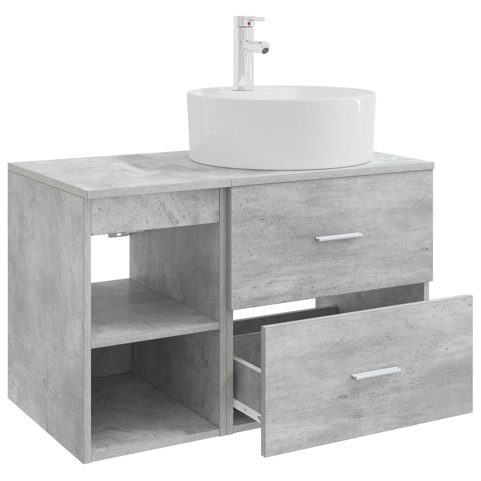 Set di mobili da bagno da 2 pezzi, in legno grigio cemento, montaggio a parete, con lavandino e rubinetto, mobile da bagno per ristrutturazione, bagno, WC degli ospiti, lavabo, mobiletto