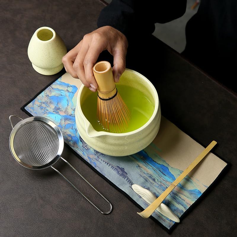 7 matcha whisk set 1 Matcha Whisk ，Matcha Bowl with Pouring Spout Scoop Matcha Whisk Holder Tea Making Kit. 1 matcha whisk set (7pcs), 15.2 Ounce (Yellow) - Image 8
