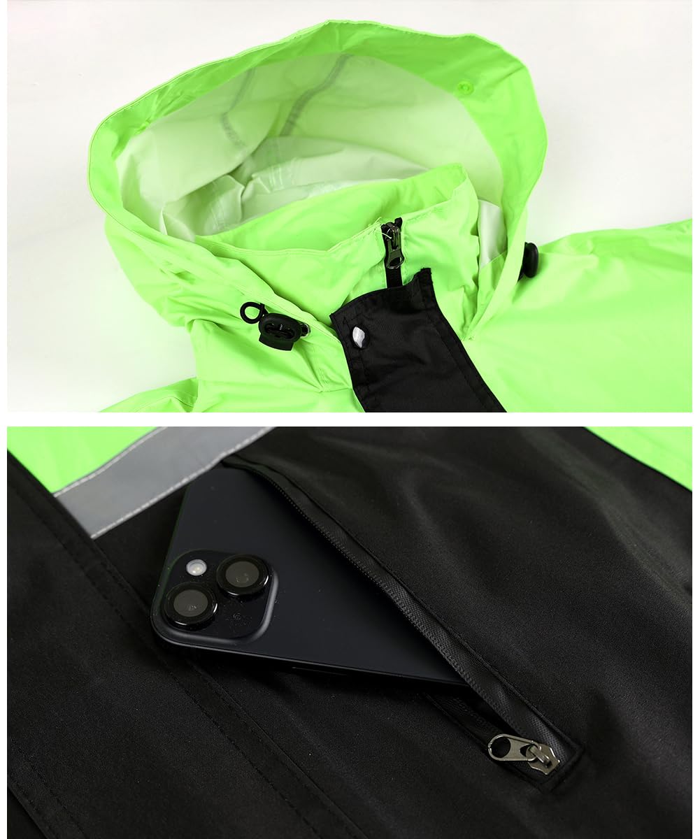 Traje de Lluvia para Hombres y Mujeres Reflectantes Ropa de Lluvia Chaqueta de Lluvia de Pantalones Ciclismo Traje Impermeable