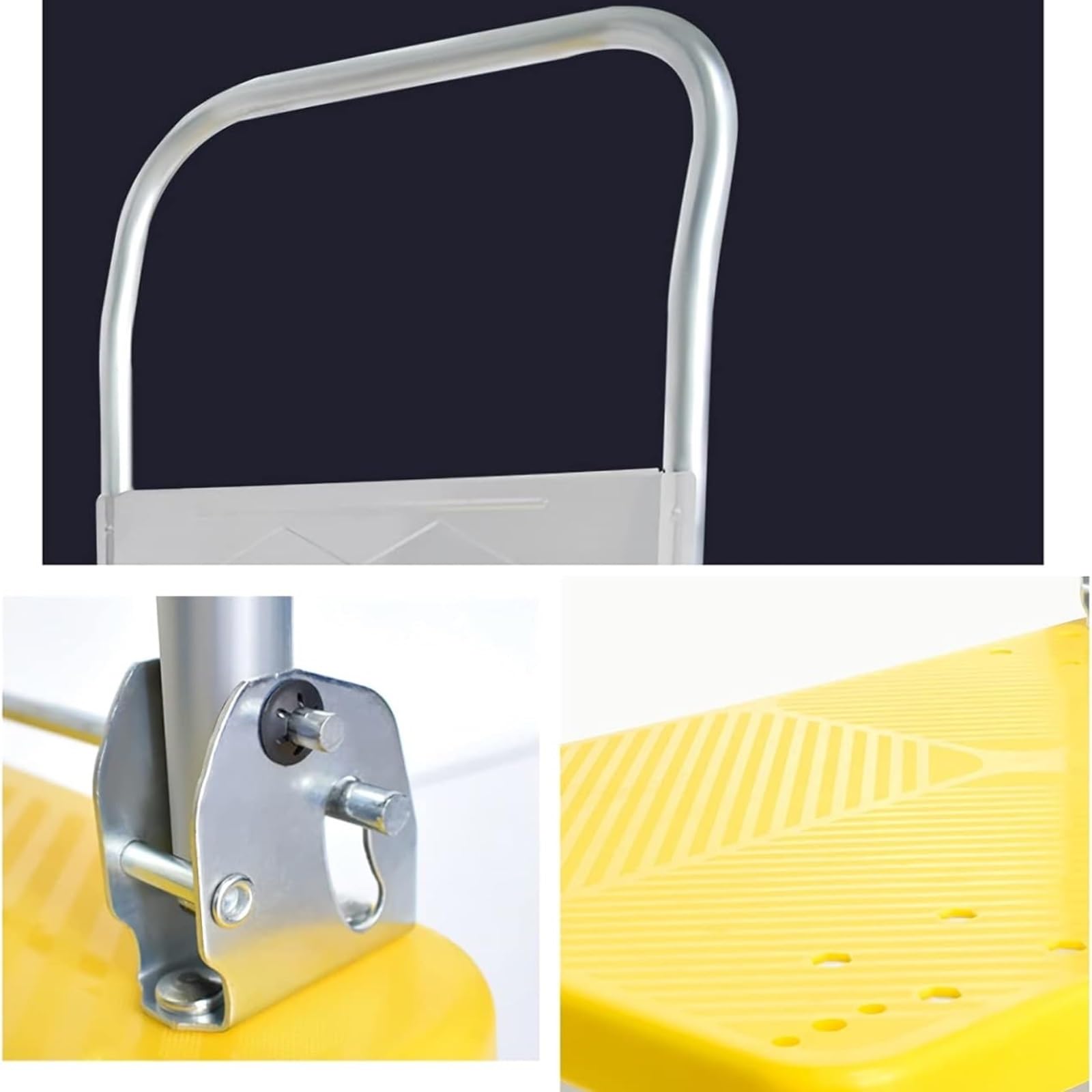 Carrello Pieghevole con Piattaforma, Portata 300 kg, 4 Ruote, Giallo, Piccolo Carrello a pianale.