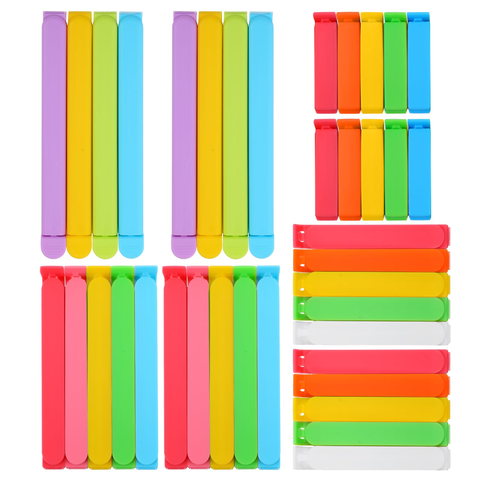 38 PCS Colorful Chip Clips - 4 Sizes Good Sealing Bag Clips for Food Snack Storage, Keeps Coffee, Bread, Cookies Fresh (6.3", 5", 3.5", 2.3")