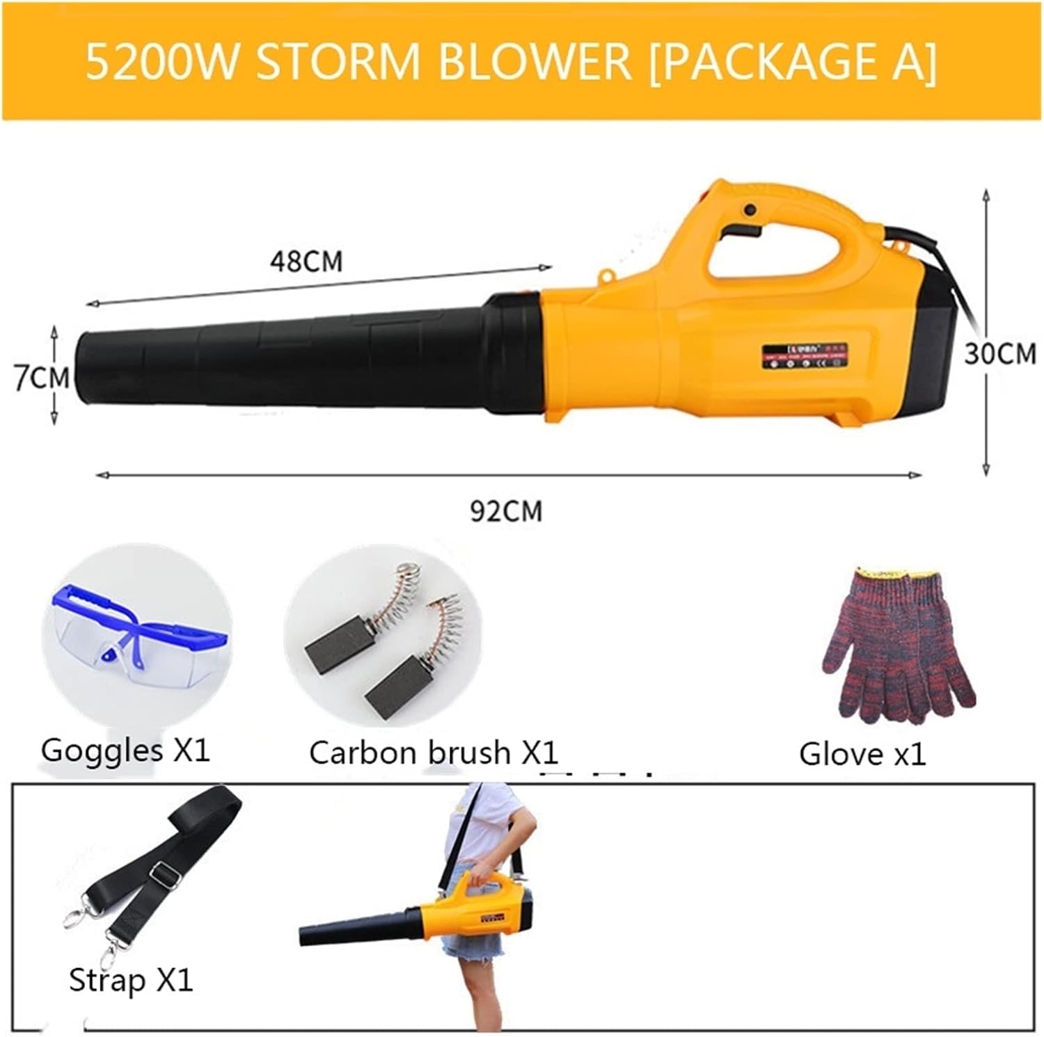 5200W Portable Household Electric Cleaning Garden Blower Leaf Hair Dryer Dust Collector Collecting Tool with High Efficiency