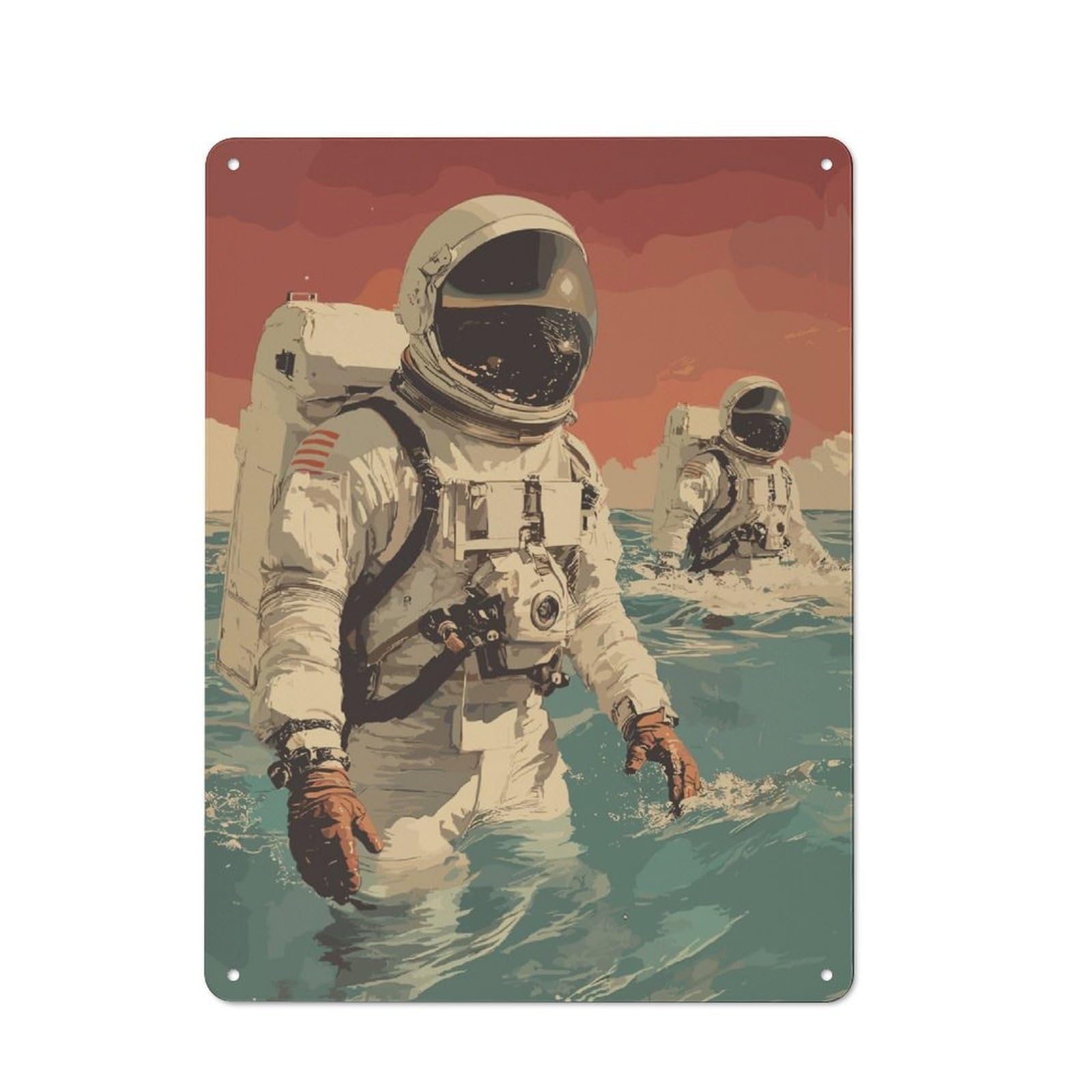 Junmoney Ocean Astronaut Printed Metal Sign 40X30cm For Living Room Or Hallway, For Home Wall Decor Collectors