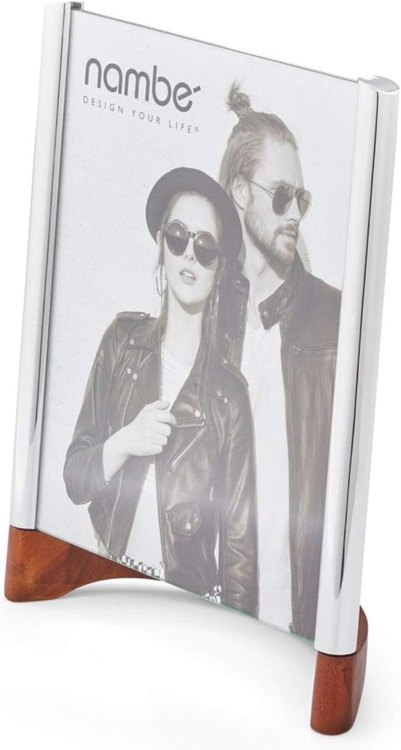 nambe Sky View Picture Frame, 8 by 10 - Inch | Photo Frame with Tempered Glass | Tabletop Display Family, Friends, Wedding Gift, Home Office Décor | Nambe Alloy, Acacia Wood and Glass