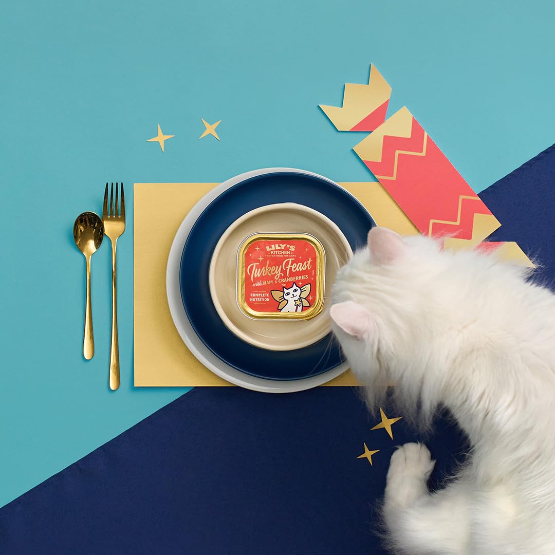 Pâtée festive en barquettes pour chats adultes Lily’s Kitchen élaborée avec des ingrédients naturels Dinde et jambon, recette sans céréales 85 g