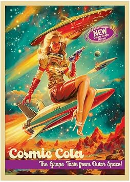Fantasy North - Cosmic Cola #4 - Grape Flavor - 50s Retro Vintage - Rocket Girl - 100 Textured Matte TCG Card Sleeves - Fits Magic MTG Commander Pokemon and Other Card Games - Playing Card Sleeves