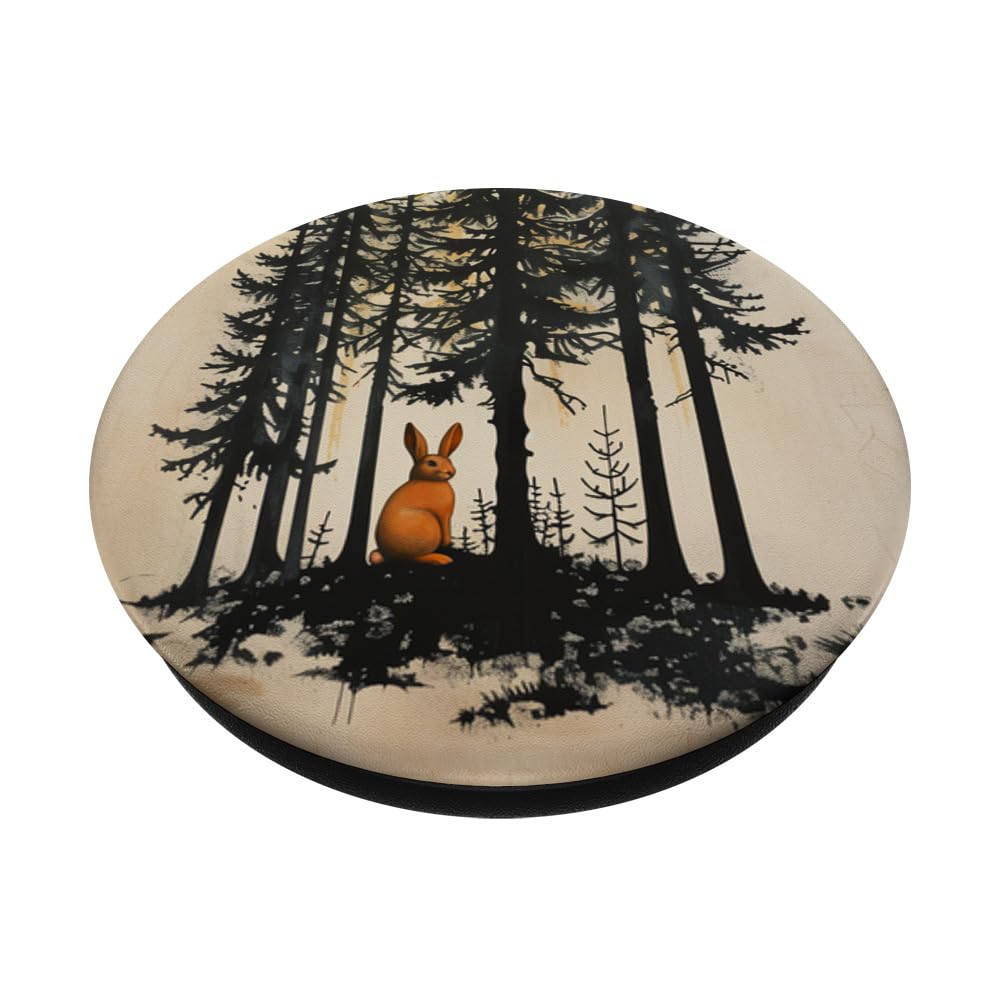 Bunny Rabbit Tall Pine Trees Mountains Forest Woods Nature PopSockets Swappable PopGrip, Black - Image 2