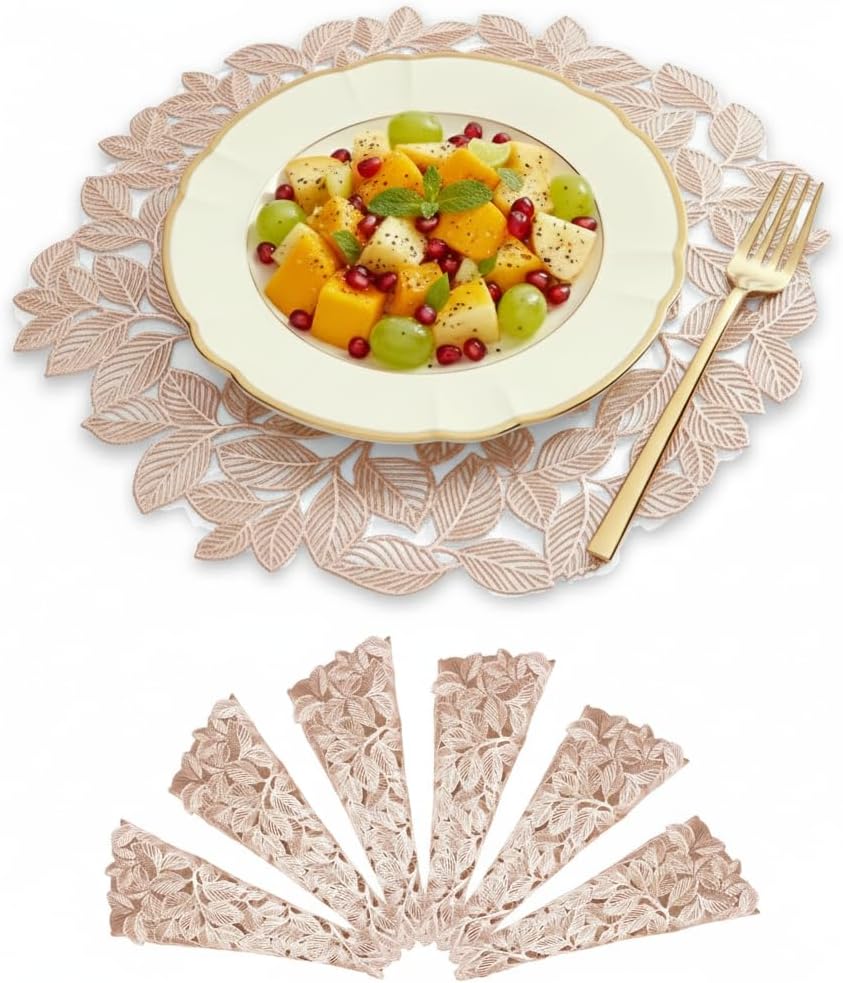 Star Weaves Snowflake Design Placemats Set of 6 | Waterproof & Heat Resistant Mats for Dining Table | Smooth Surface Food Plate Pads for Dinner | PVC Bed Side Table Mats for Bedroom