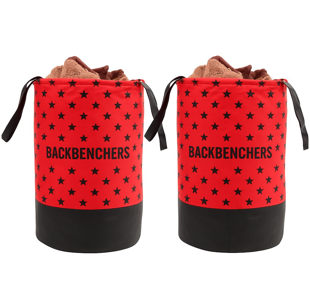 BB BACKBENCHERS Laundry Bag/Laundry Basket/Clothes Storage Box/Storage Basket/Storage Bag, 48L (Red Star (Pack of 2))