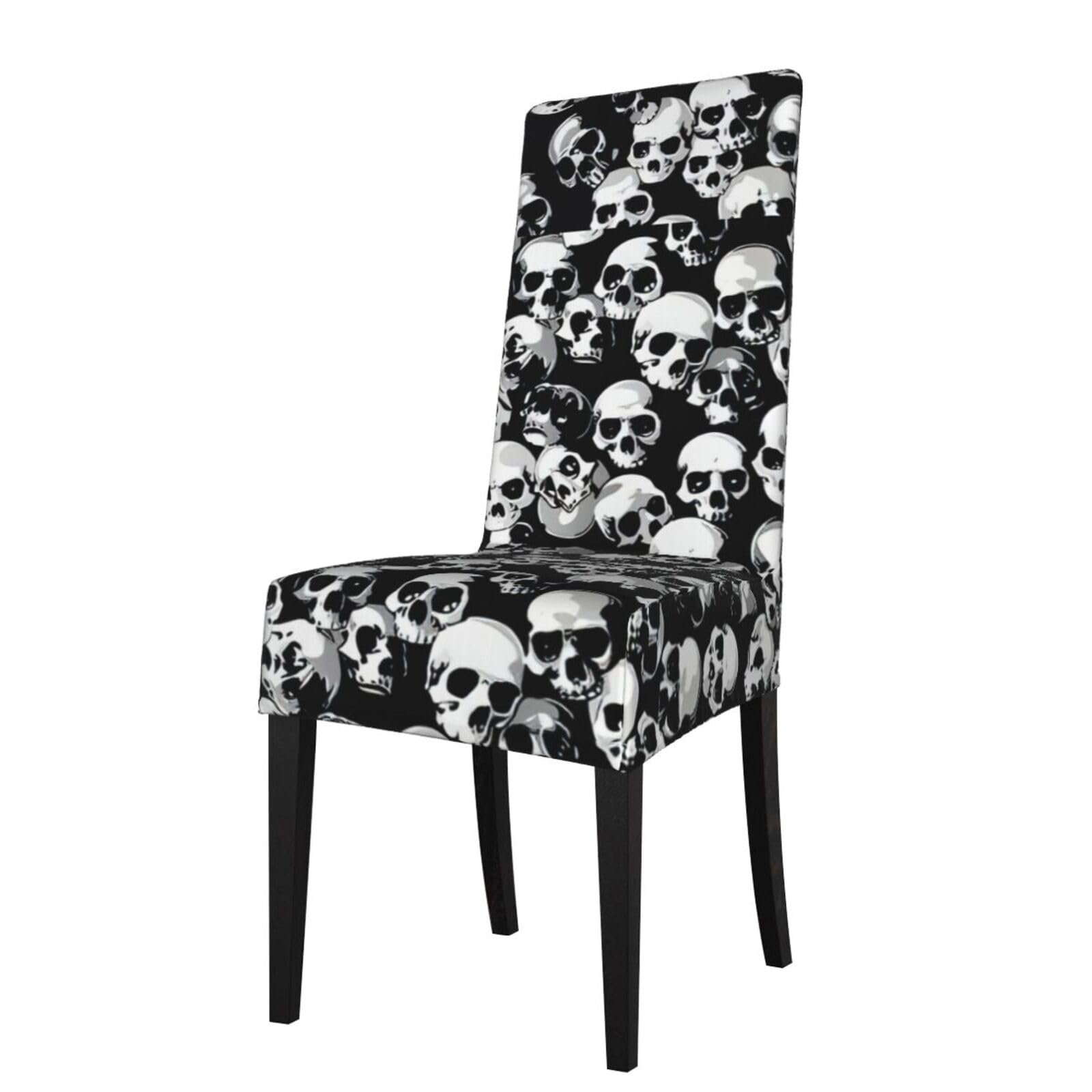 qaskuu Black Skull Print Chair Cover, Removable Washable Chair Protector For Dining Chairs, Kitchen Banquet