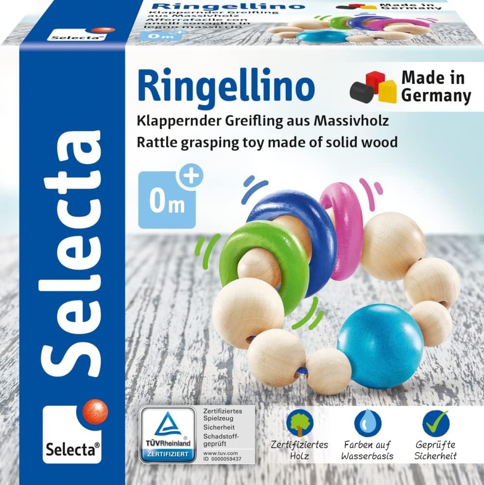 Selecta 61070 Ringellino, klapperende grijppers van hout, 8,5 cm, kleurrijk