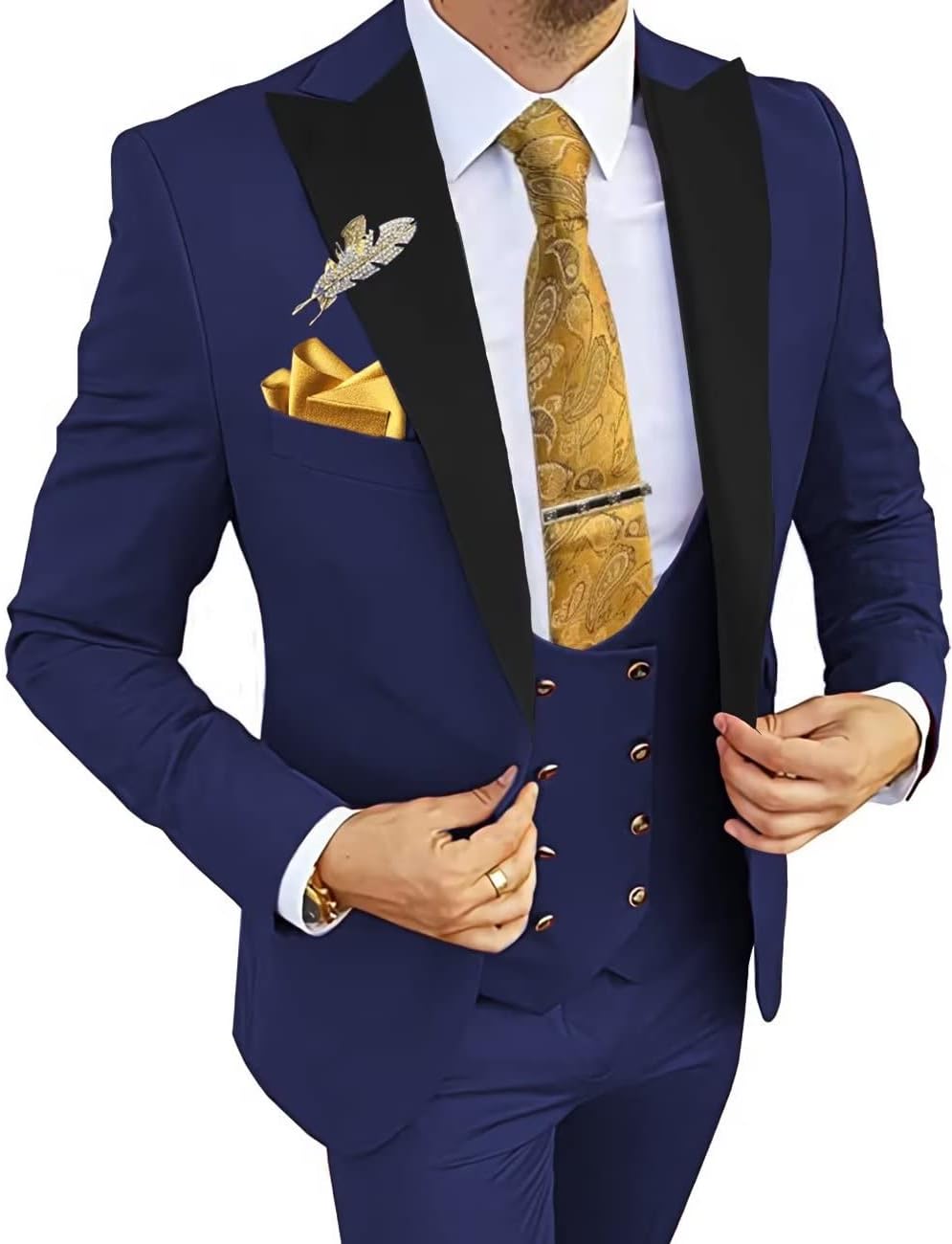 Wangyue 3 Piece Men's Suits Slim Fit Suits for Men Wedding Prom Tuxedo Suits Formal Business - Image 9