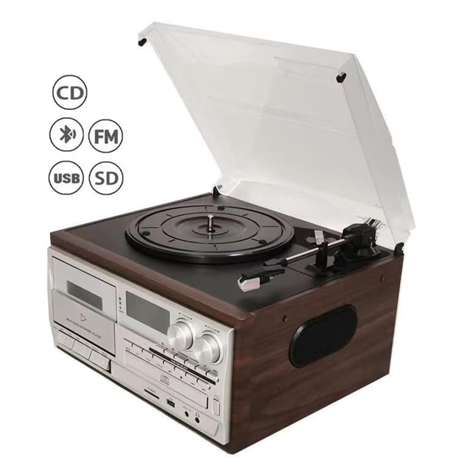 Giradischi retrò, Lettore CD 10 in 1 con Bluetooth E Lettore di Cassette, Giradischi A 3 velocità E Lettore di Cassette, con Telecomando E Altoparlanti Integrati, per Intrattenimento, Ufficio