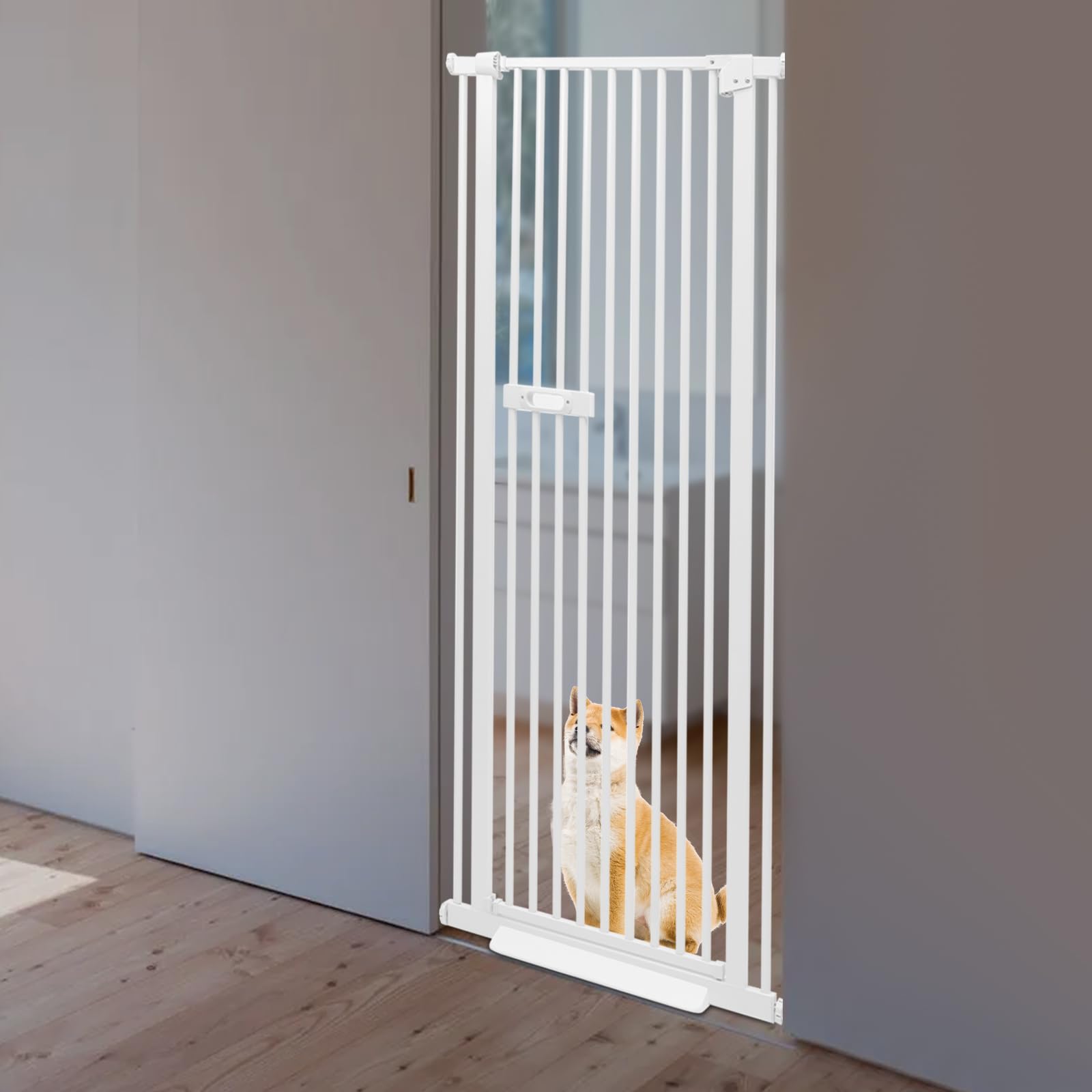 Cancello di Sicurezza per Animali Domestici Extra Alto e Estensibile, Barriera per Animali Domestici 150 cm di Altezza, Larghezza Regolabile da 76-85 cm, Apertura a Una Mano, Acciaio