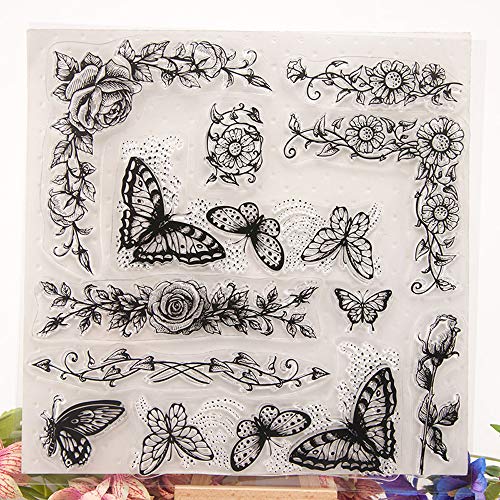 8.1 By 8.1 Inches Butterfly Flower Leaves Clear 2021 New Rubber Stamps For Scrapbooking Card Making Christmas Clear Stamps #TOP1