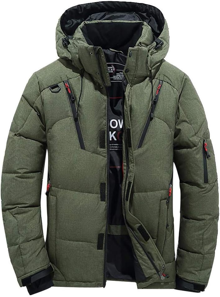 Saohuo Men's Winter Parka Jacket Military Warm Down Jackets Thick Packable Zipper Long Sleeve Coat with Detachable Hood Outwear Army Green, X-Large