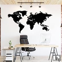 لوحة فنية جدارية بتصميم خريطة العالم مقاس 60×29 سم، لون أسود، WQ.WA227.08