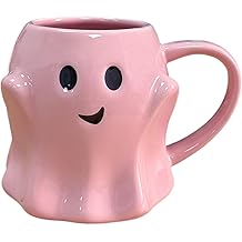Halloween Ghost Mug 3D Cute Ghostface Novelty Coffee Mug Spooky Ceramic Ghost Cup Halloween Christmas Birthdays Party Gifts and Decorations for Kids Adult (Pink)