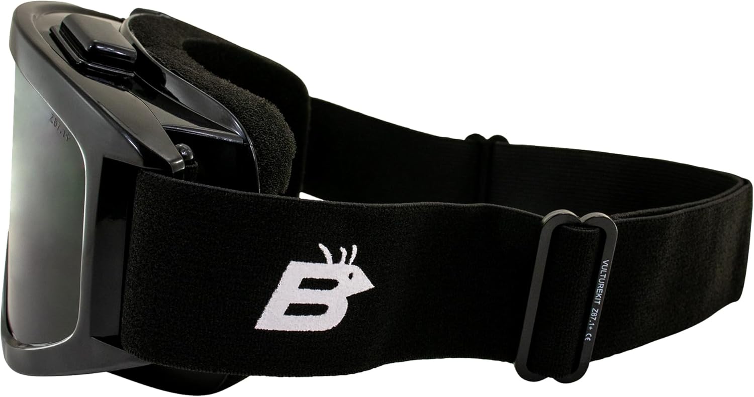 Birdz Eyewear Vulture OTG Fit-Over Motorcycle Goggles Kit Black Frame Yellow Clear & Smoke Lens - Image 5