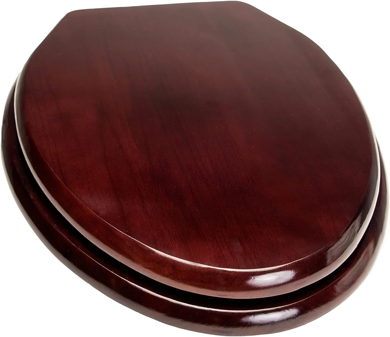 Bath Décor 5Q1E2-16CH Solid Oak Traditional Design Toilet Seat with Solid Metal Hinges, Elongated, Mahogany with Chrome