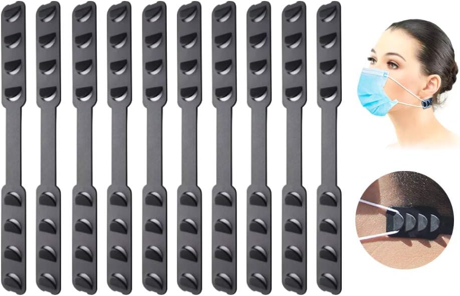 10 Pcs Ear Mask Hook Strap Buckle 4 Gears Adjustable Anti-Slip Ear Hook for Long time Wearing Ear Pressure Pain for Adults and Children. (black)