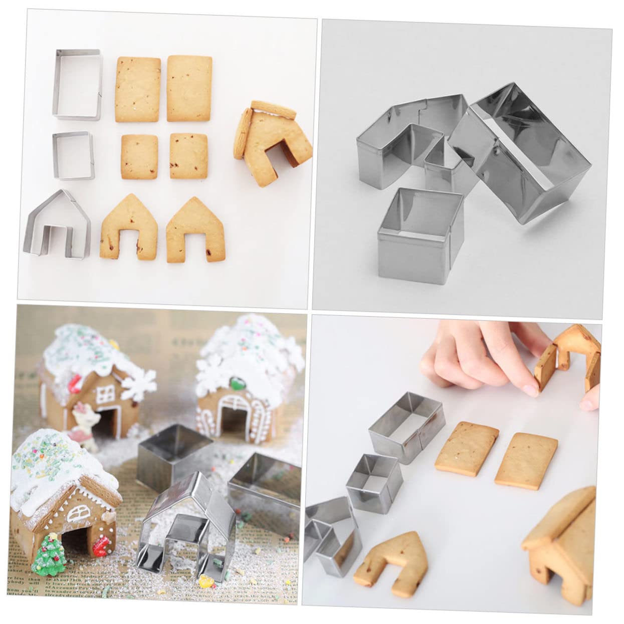 Lot De 5 Sets De Emporte-pièces De Noël Maison Pain D’épices Mini 3d Acier Inoxydable Découpoir Pâtisserie Diy Pour Biscuits Fête Noël Et Anniversaire