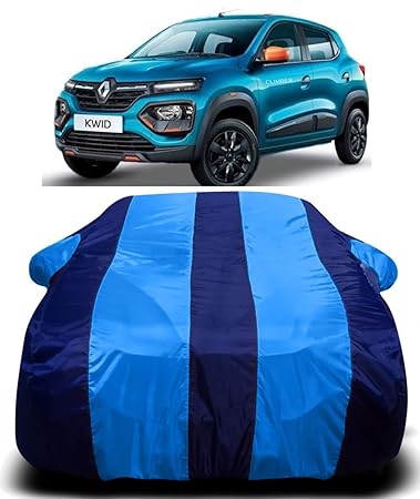 ANOXE 190T Imported Fabric Car Cover for Renault Kwid with Ultra Surface Body Protection (Blue Stripes)