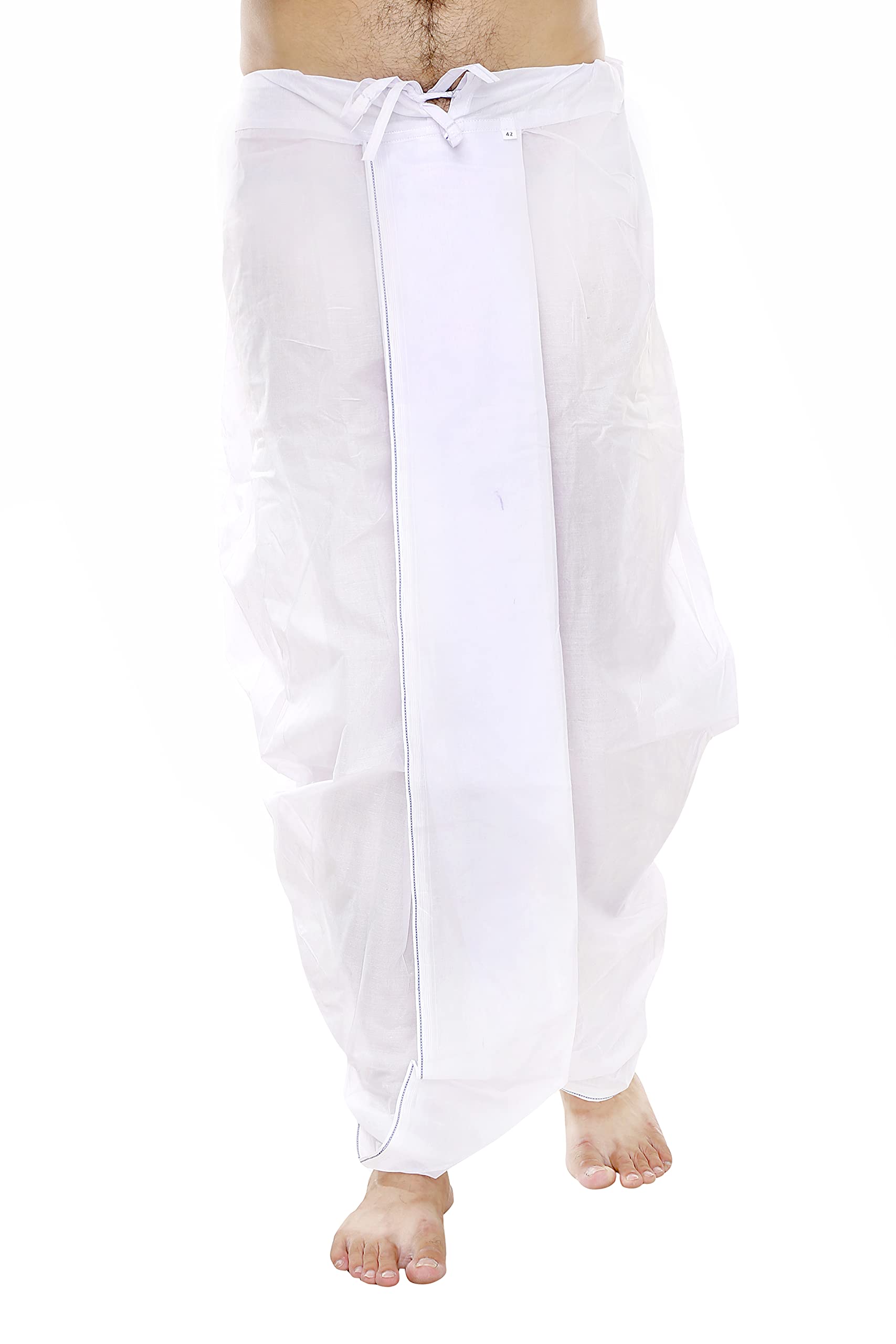 Vastra FabMen White Stitched Cotton full Dhoti 44