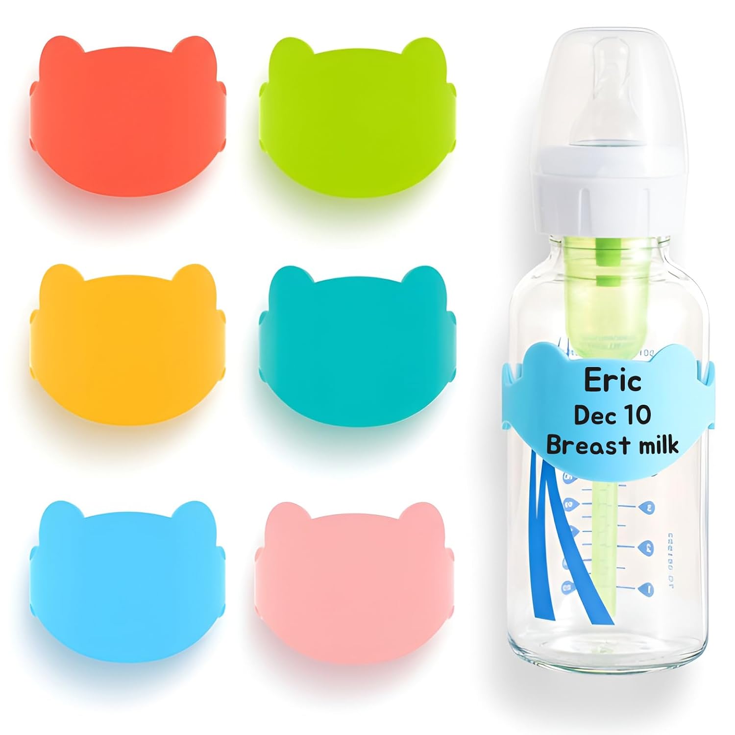 Silicone Baby Bottle Labels for Daycare, Write and Reusable Waterproof Daycare Label for Baby Bottle, Pack of 6