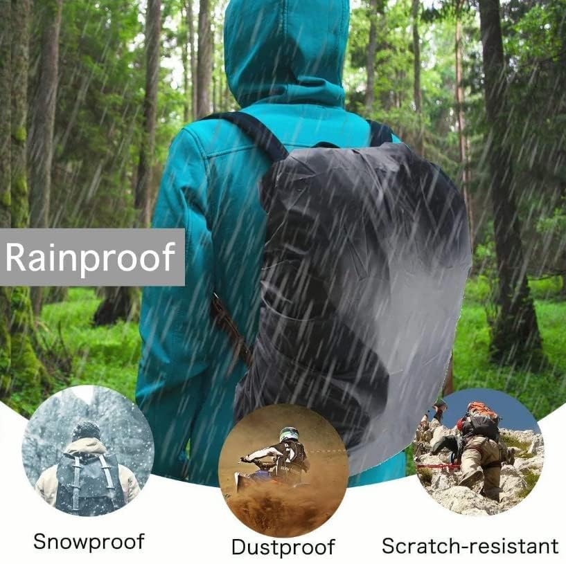 Image of Backpack Rain Cover Waterproof Coated Bag Protector with Adjustable Buckle and Storage Pouch, Elastic Dustproof Cover for Laptop, School, Trekking, Hiking and Travel Backpacks