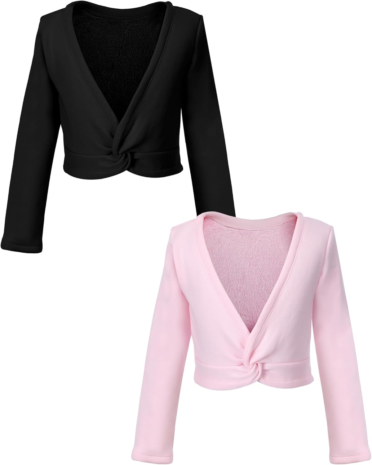 Ramede 2 Pcs Girls Winter Ballet Wrap Tops Velvet Dance Long Sleeve Sweater Warm Ballet Cover up for Girls, 6-7 Years Kids