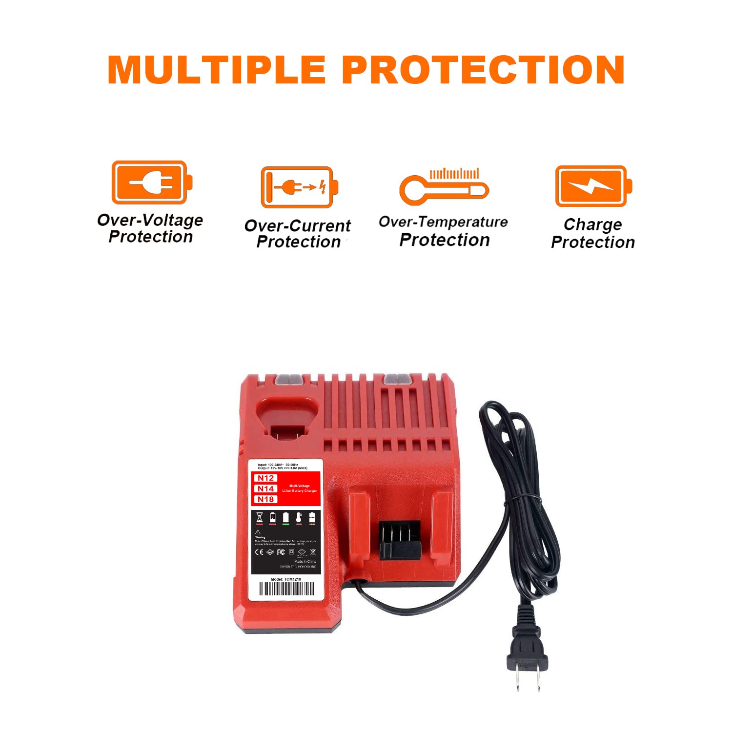SKYON Caricabatterie di ricambio per caricabatterie rapido 48-59-1812, 18 V, 12 V, compatibile con caricabatterie Milwaukee M-12 M-18 48-11-1860 48-11-1850 48-11-1880 48-11-1840 -11-201.