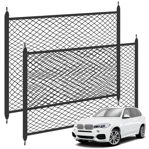 2PCS Gepäcknetz Auto Kofferraumnetz 100x80cm+100x60cm mit Haken, Erweiterbar auf 210 x 140/105 cm Hochelastisch Kofferraum Netz Ladungssicherung für die Meisten Autos