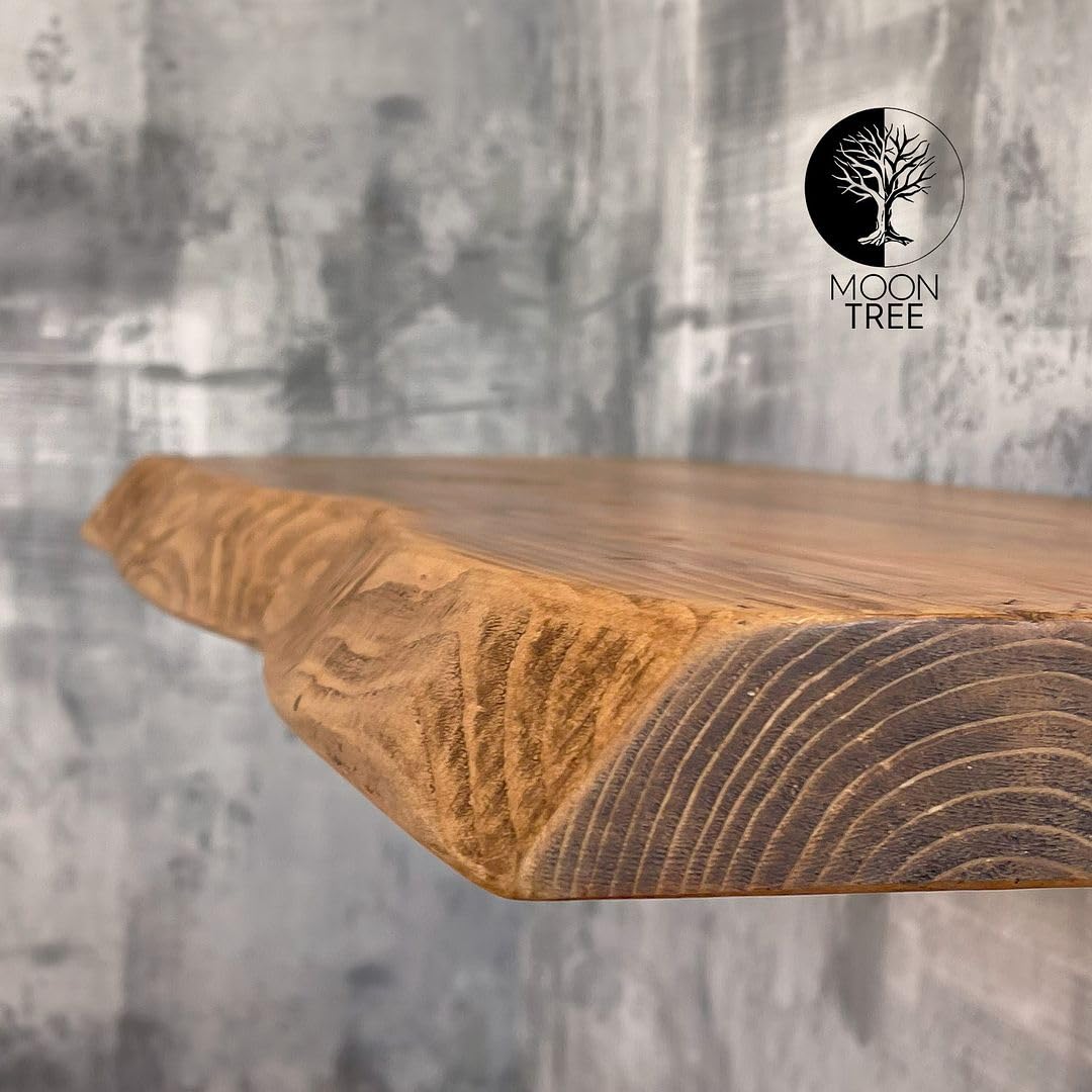 MoonTree Étagère murale rustique, bord vif, 70 x 30 x 4,4 cm, aspect chêne foncé