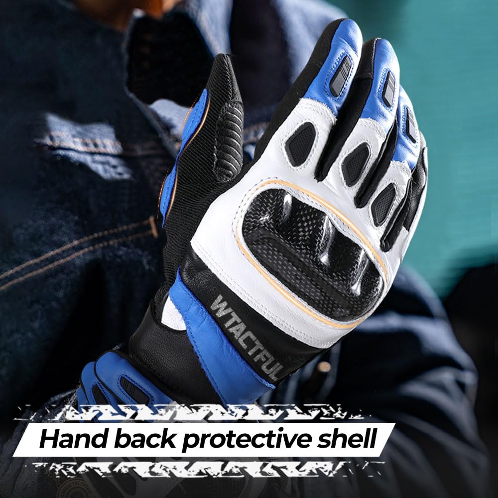 WTACTFUL Guantes de piel de cabra para motocicleta con nudillos de carbono para máxima protección y comodidad