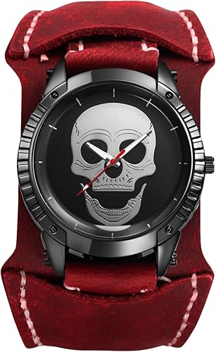 OIDEA Men's Steampunk Leather Cuff Watch: Men Women Vintage Punk Rock Skeleton S