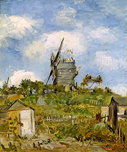Le Moulin de la Galette par Van Gogh en cadre marron pour sublimer la décoration de votre salon