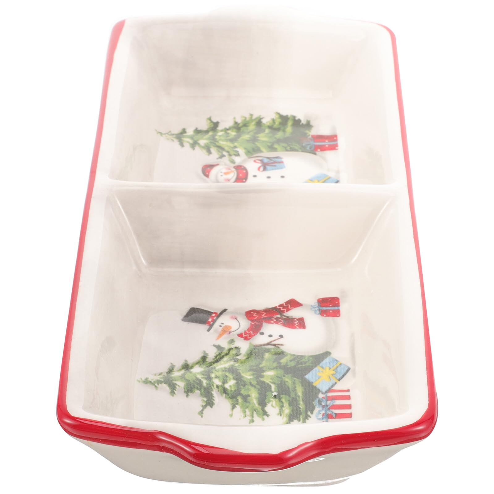 GALPADA Weihnachtliche Keramikschale mit Zwei Fächern Servierteller für Saucen und Snacks Kleine Dip Schale aus Langlebiger Keramik für Zuhause und Restaurant