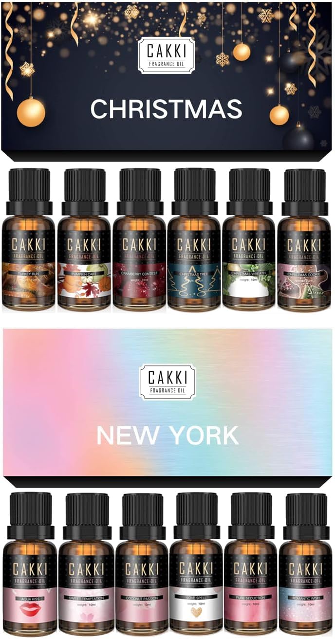 Essential Oil Sets Bundle, Christmas & New York Collection, 12X10ml, Premium Grade Fragrance Oil Sets, for Diffusers for Home, for Candles Making, for Christmas Gift
