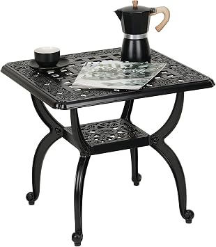 YKSY&YKSY Jardin DE Centennial Cast Aluminum Outdoor Side Table,Anti-Rust Outdoor End Table,Patio Coffee Bistro Table for Indoor,Garden,Porch,BalconySquare Black