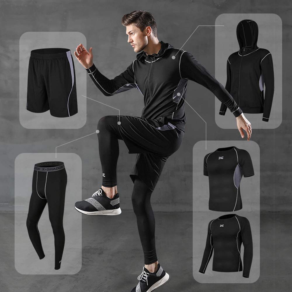 Fitness Sportowe Zestawy Kompresyjne, miękkie, szybkoschnące, oddychające, bieganie dla mężczyzn, 5 szt