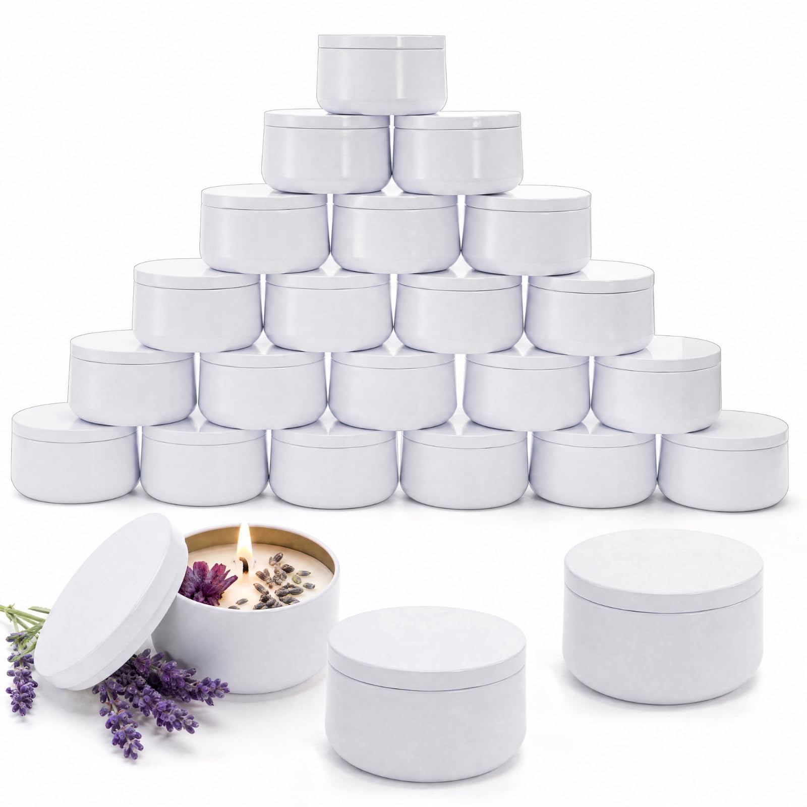 ZENFUN 24 barattoli bianchi per candele, da 170 g, con coperchio, per realizzare candele fai da te, barattoli per candele, contenitori per candele, arti e mestieri, conservare candele, forniture per
