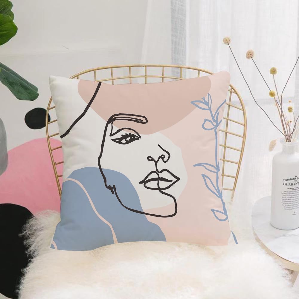 Hyosxw Set Of Woman's Face Continuous Line Art. Abs - A1 Cushion Cover,Throw Pillow Case Home Decorative For Living Room Bedroom Sofa Chair 18X18 Inch,Set Of Woman's Face Continuous Line Art. Abstract Contemporary Collage Of Geome,Pillowcase 45X45cm