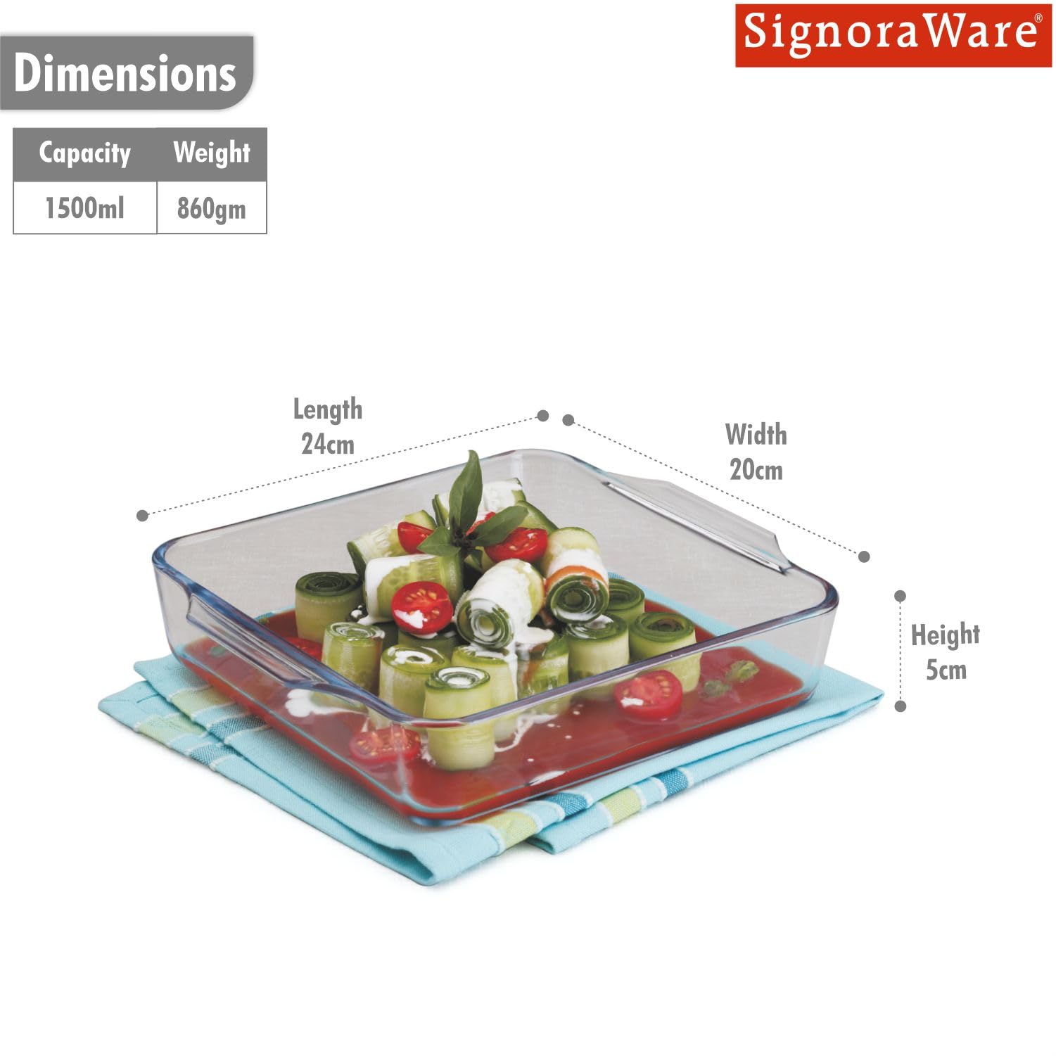 SignoraWare Glass Bake Dish - 1.5L, Microwave Safe -2 SignoraWare Glass Bake Dish - 1.5L, Microwave Safe -2