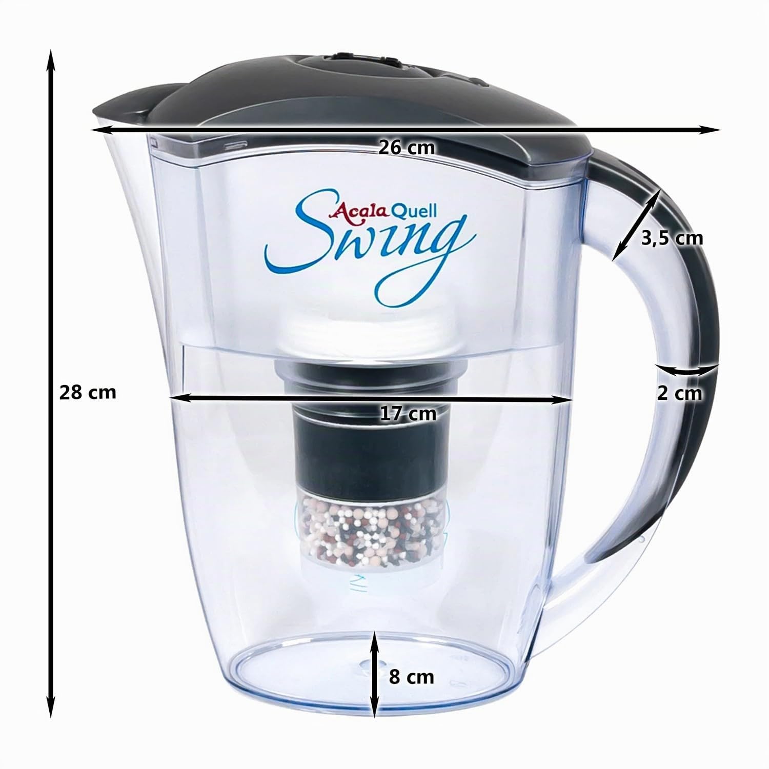 Wasserfilter AcalaQuell® Swing | Anthrazit | Aktivkohle Wasserfilter | Höchste Filterleistung - mehrschichtig | BPA u. BPB frei | ReNaWa® - Technology | Kreiert köstliches, wohltuendes Wasser