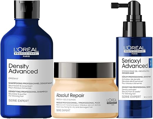 L'Oréal Professionnel Paris Density Advanced Shampoo, Absolut Repair Mask & Serioxyl Advanced For Dry & Damaged Hair And For Hair Growth, 300...