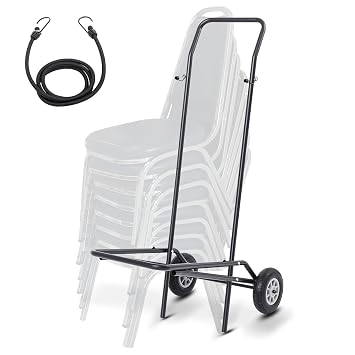DaisyInner Chair Dolly for Stackable Chairs Holds 12 Chairs Heavy Duty Banquet Chair Dolly Cart, 250 lb Load Rating, Oversized Rubber Wheels and Fixed Rope for Transport Easily Storage Solution, Black